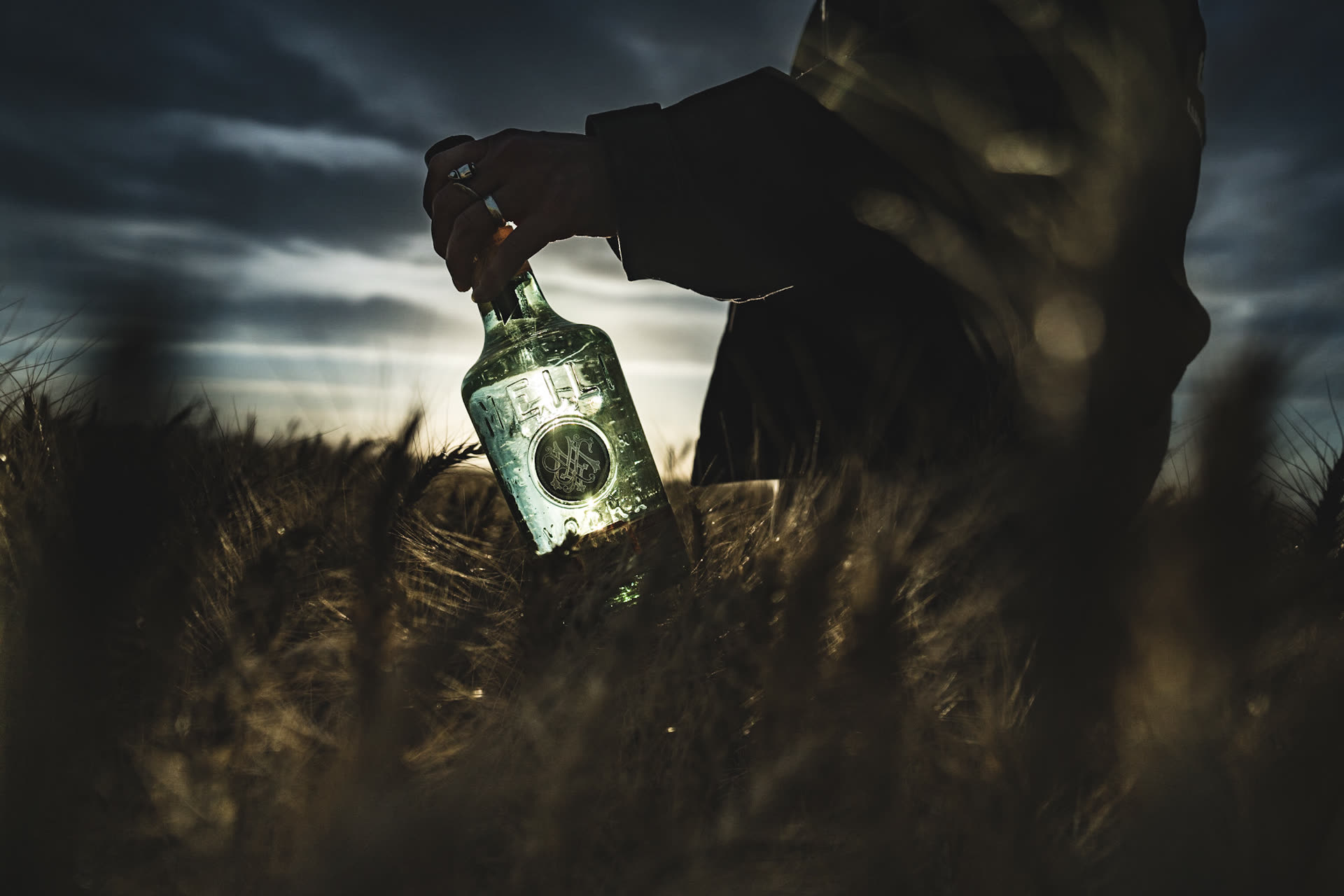 Meili bottle in a dark field