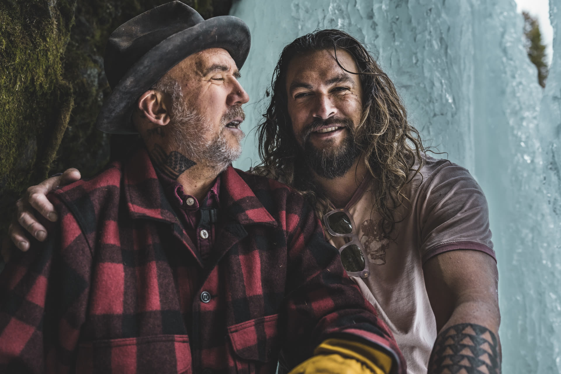 Jason Momoa and Blaine Halvorson laughing together