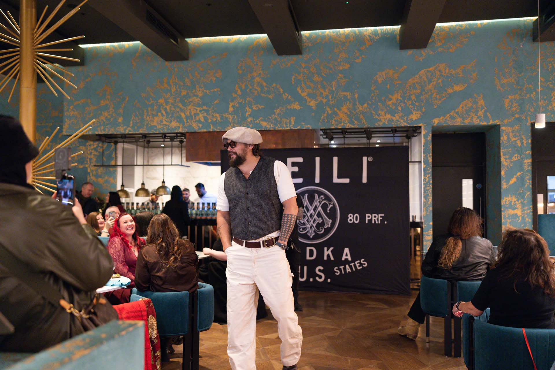 Jason Momoa at a Meili branded venue in Birmingham